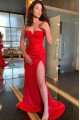 Ivy Charming Red Spaghetti Straps Side Slit Sheath Prom Dresses