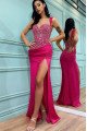 Jacob Fancy Fuchsia Square Side Slit Sheath Sequins Prom Dresses