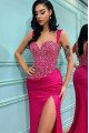 Jacob Fancy Fuchsia Square Side Slit Sheath Sequins Prom Dresses