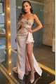 Jacqueline Special Coral Sweetheart Side Slit Beading Sheath Prom Dresses