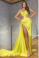 Jane Gentle Gold Sweetheart Side Slit Sheath Prom Dresses With Court Train