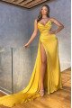 Jane Gentle Gold Sweetheart Side Slit Sheath Prom Dresses With Court Train