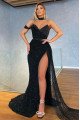 Jeannie Charming Black Sweetheart Side Slit Sequins Sheath Prom Dresses