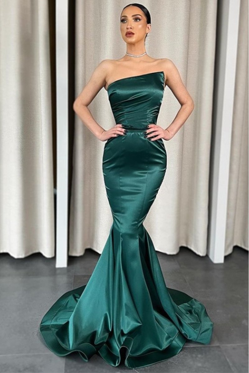 Ali Elegant Dark Green Strapless Open Back Mermaid Prom Dresses