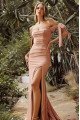 Alice Charming Coral Off Shoulder Side Slit Sheath Prom Dresses