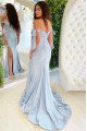 Alice Charming Coral Off Shoulder Side Slit Sheath Prom Dresses