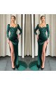 Alison Gentle Dark Green Square Long Sleeves Side Slit Sheath Prom Dresses With Crystal