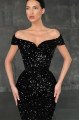 Alva Sparkle Black Sequins Off Shoulder Sheath Prom Dresses