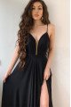 Angela Sexy Black Spaghetti Straps Side Slit Sheath Prom Dresses