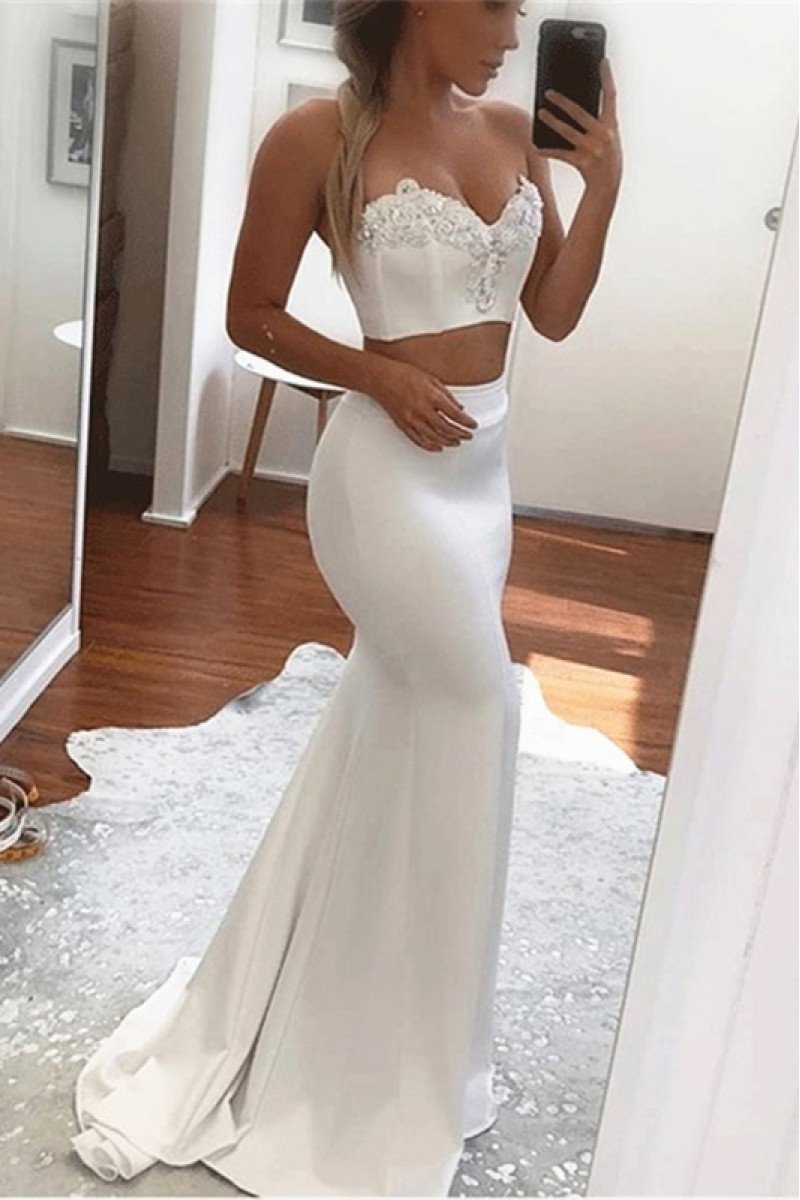 Anna Chic White Sweetheart Appliques Two Pieces Prom Dresses