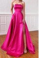 Antonia Elegant Fuchsia Strapless Open Back Side Slit A-Line Prom Dresses