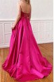 Antonia Elegant Fuchsia Strapless Open Back Side Slit A-Line Prom Dresses