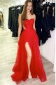 April Modern Red Sweetheart Side Slit Open Back A-Line Prom Dresses