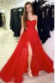 April Modern Red Sweetheart Side Slit Open Back A-Line Prom Dresses