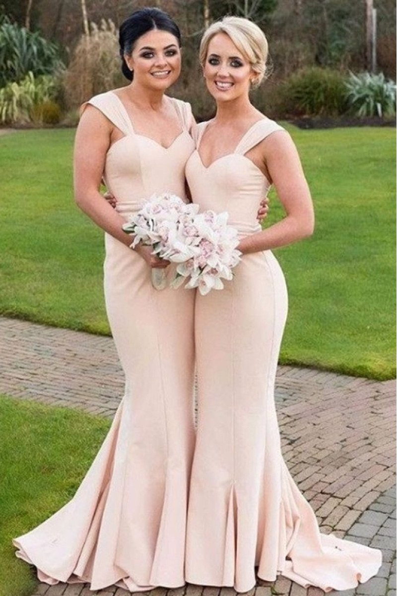 Ali Chic Nude Pink Square Sleeveless Sheath Bridesmaid Dresses