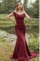 Alice Classical Burgundy Off Shoulder Open Back Appliques Sheath Bridesmaid Dresses