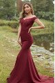 Alice Classical Burgundy Off Shoulder Open Back Appliques Sheath Bridesmaid Dresses