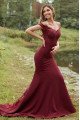 Alice Classical Burgundy Off Shoulder Open Back Appliques Sheath Bridesmaid Dresses