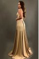 Alma Mild Gold V-Neck Side Slit Open Back Sheath Bridesmaid Dresses