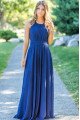 Amanda Simple Dark Blue Halter Open Back Sheath Bridesmaid Dresses