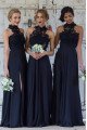 Amber Fancy Black High Neck Open Back Side Slit Sheath Bridesmaid Dresses With Appliques