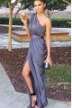 Angela Elegant Gray One Shoulder Side Slit Sheath Bridesmaid Dresses