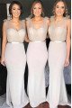 Angelina Simple Pearl Pink Sheer Straps Sheath Bridesmaid Dresses