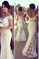 Anita Mild White Off Shoulder Open Back Appliques Sheath Bridesmaid Dresses