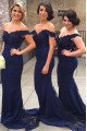 Ann Wonderful Dark Navy Off Shoulder Appliques Sheath Bridesmaid Dresses