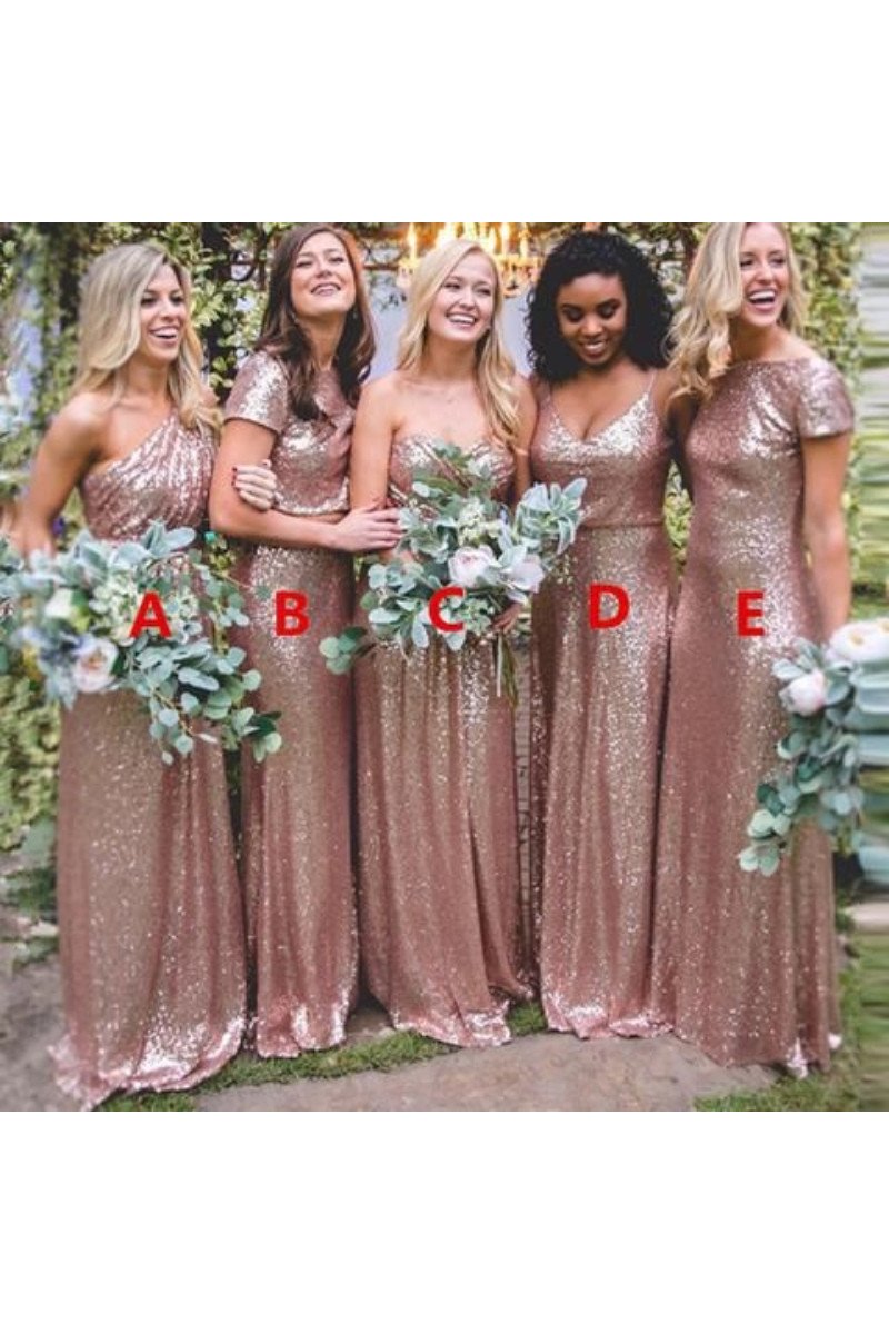 Anne Sparkle Rose Gold Jewel Open Back Sequins Sheath Bridesmaid Dresses