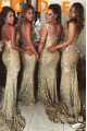 Annie Luxury Gold Sequins Sweetheart Side Slit Open Back Sheath Bridesmaid Dresses