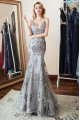 Alexis Elegant Gray Spaghetti Straps Backless Appliques Mermaid Evening Dresses