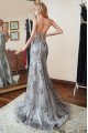 Alexis Elegant Gray Spaghetti Straps Backless Appliques Mermaid Evening Dresses