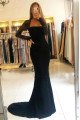 Allison Special Black Square Long Sleeves Open Back Appliques Sheath Evening Dresses