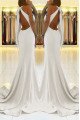 Beryl Simple White Halter Side Slit Backless Sheath Evening Dresses With Bowknot