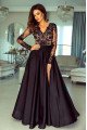 Alva Gentle Black V-Neck Long Sleeves Open Back A-Line Evening Dresses With Appliques