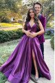 Amanda Beautiful Purple Spaghetti Straps Side Slit Open Back A-Line Evening Dresses