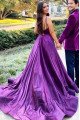 Amanda Beautiful Purple Spaghetti Straps Side Slit Open Back A-Line Evening Dresses