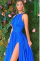 Andrea Mild Blue Halter Side Slit Backless A-Line Evening Dresses