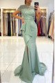 Angela Wonderful Jade Jewel Side Slit Appliques Sheath Evening Dresses