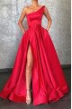 Antonia Charming Red One Shoulder Side Slit A-Line Evening Dresses With Pocket