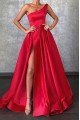 Antonia Charming Red One Shoulder Side Slit A-Line Evening Dresses With Pocket