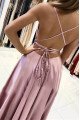 Ariel Elegant Lilac Spaghetti Straps Side Slit Backless A-line Evening Dresses