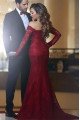 Arlene Mild Burgundy Off Shoulder Long Sleeves Appliques Mermaid Evening Dresses