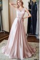 Aurora Beautiful Pink V-Neck Open Back A-Line Evening Dresses With Appliques