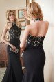 Avery Modern Black High Neck Open Back Appliques Mermaid Evening Dresses