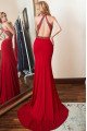 Bblythe Fashion Burgundy Halter Open Back Beading Sheath Evening Dresses