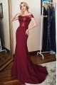 Bella Wonderful Burgundy Off Shoulder Sheath Evening Dresses With Sequins