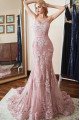 Belle Lovely Dusty Pink Spaghetti Straps Appliques Sheath Evening Dresses