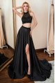 Bernice Sexy Black High Neck Beading Side Slit Two Pieces Evening Dresses